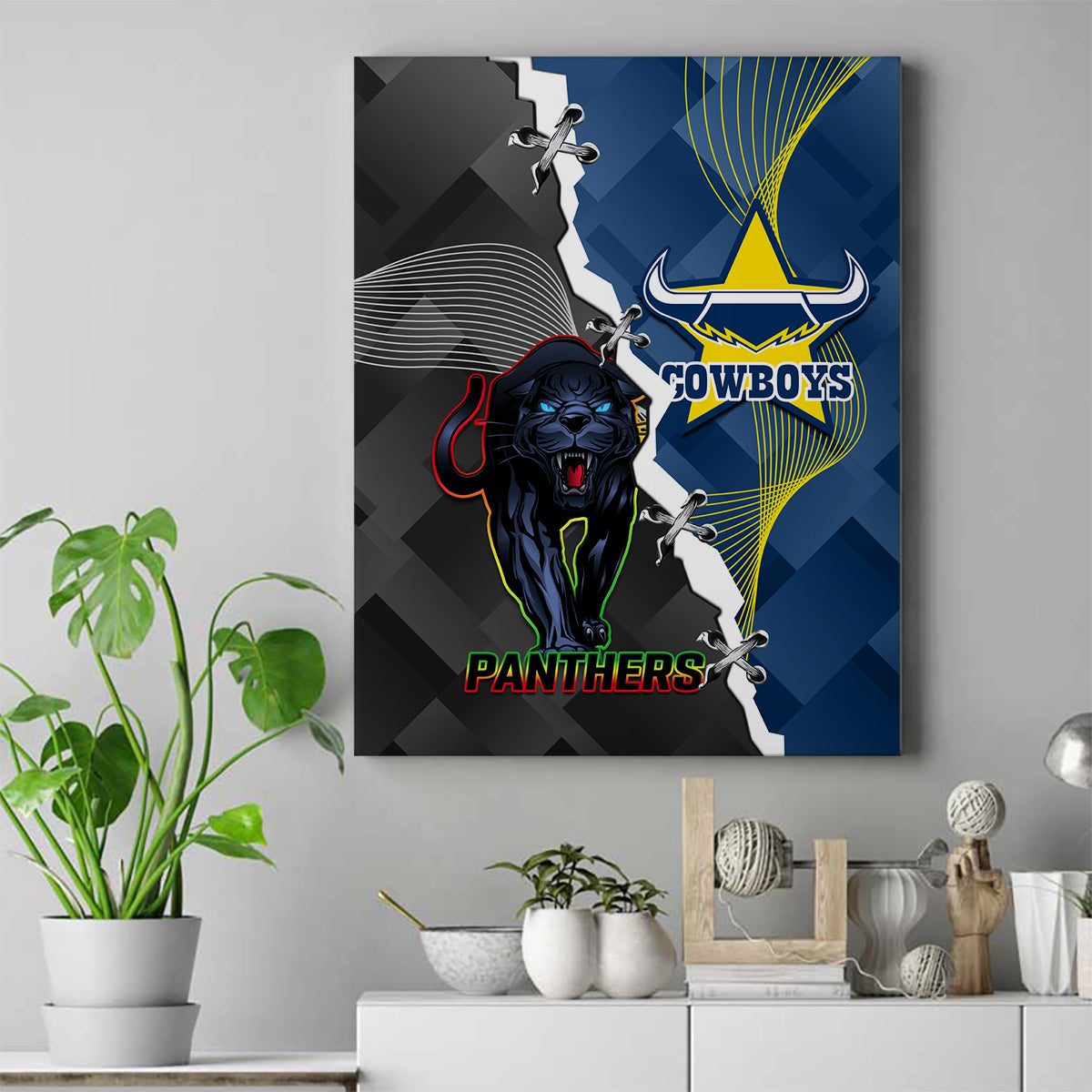 personalised-panthers-and-cowboys-rugby-canvas-wall-art-sporty-version