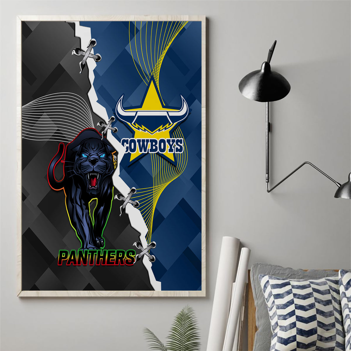 personalised-panthers-and-cowboys-rugby-canvas-wall-art-sporty-version