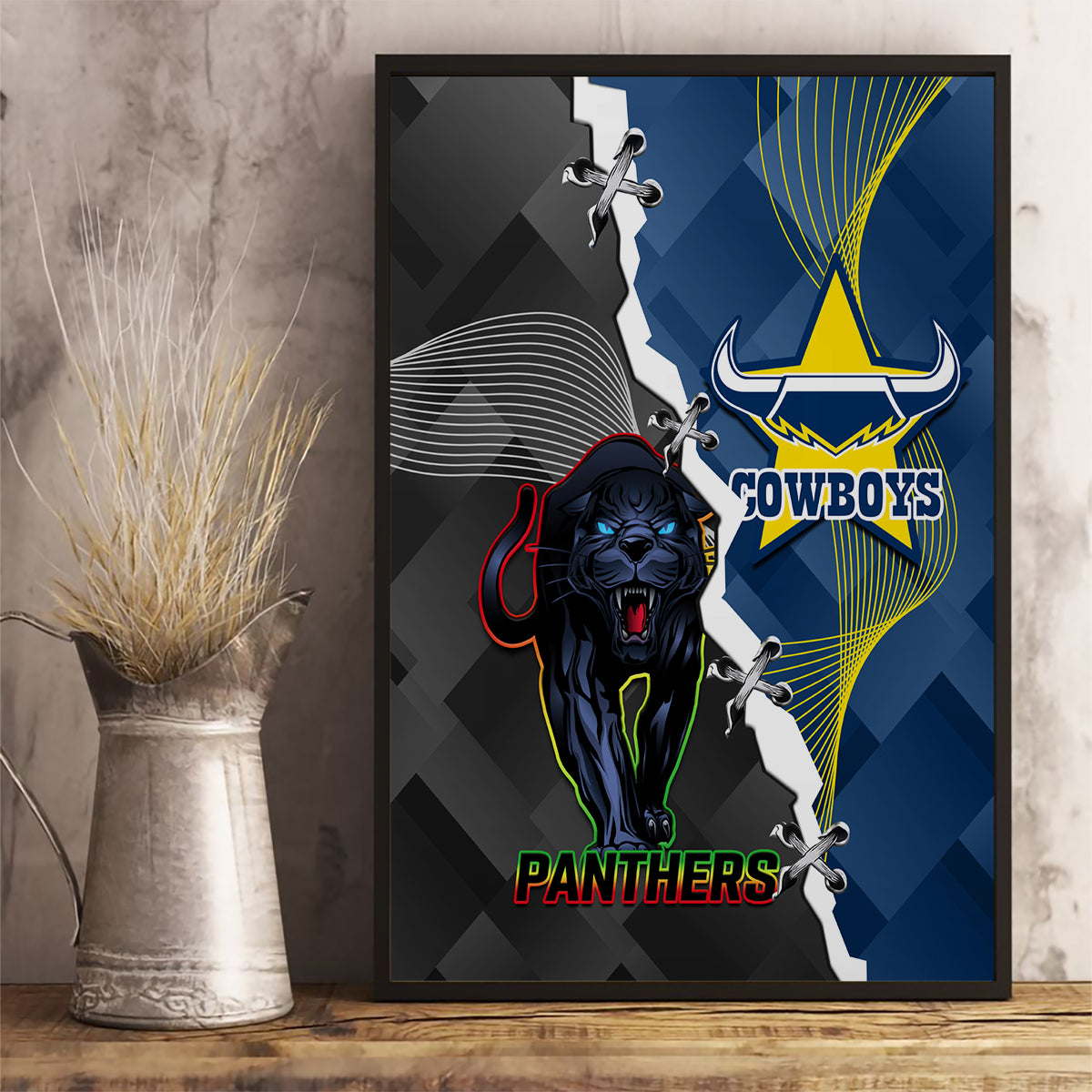 personalised-panthers-and-cowboys-rugby-canvas-wall-art-sporty-version