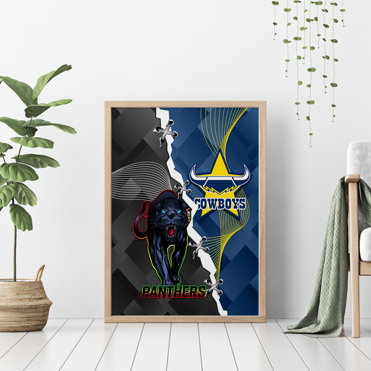 personalised-panthers-and-cowboys-rugby-canvas-wall-art-sporty-version