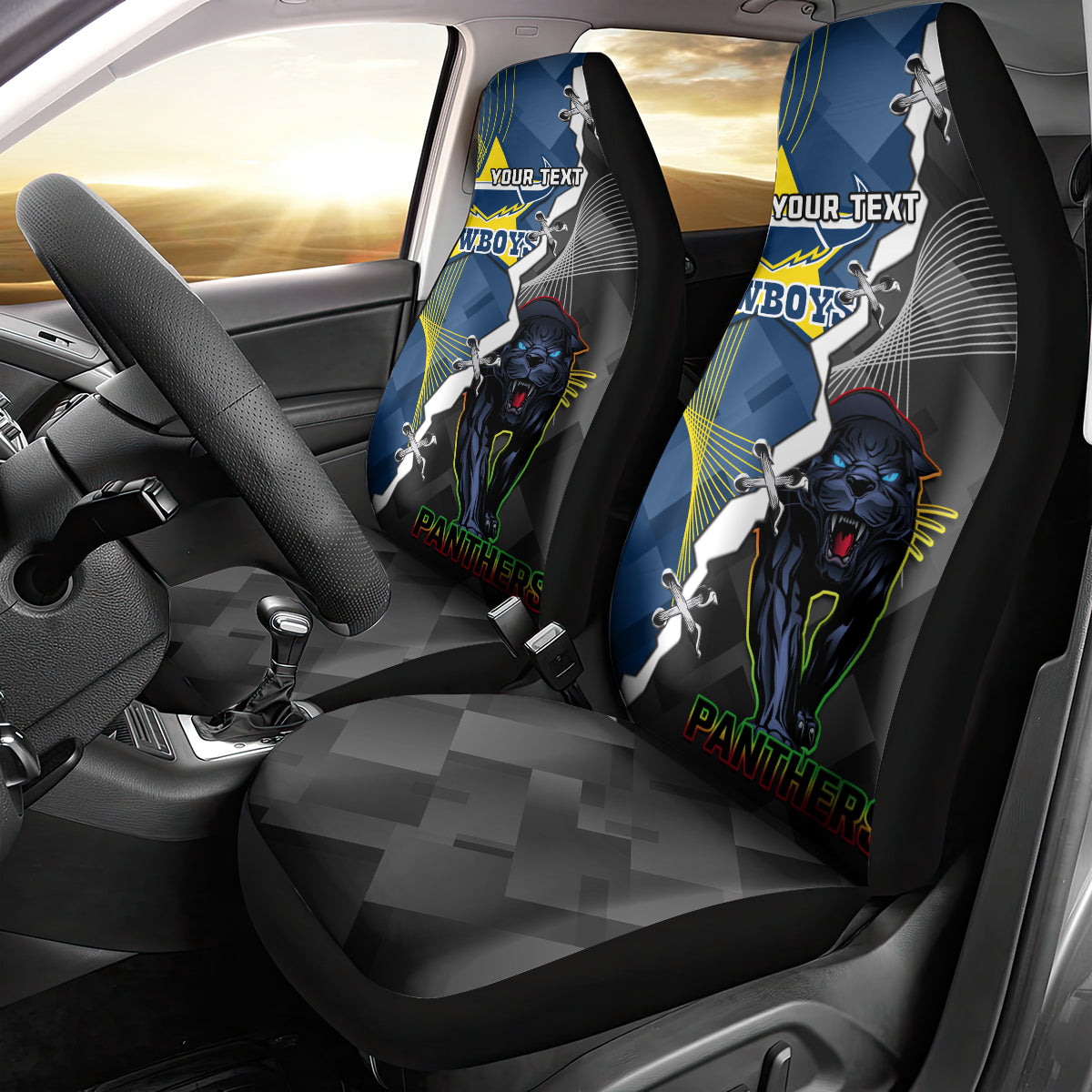 personalised-panthers-and-cowboys-rugby-car-seat-cover-sporty-version