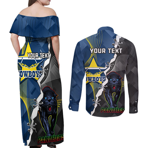 personalised-panthers-and-cowboys-rugby-couples-matching-off-shoulder-maxi-dress-and-long-sleeve-button-shirts-sporty-version