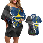 personalised-panthers-and-cowboys-rugby-couples-matching-off-shoulder-short-dress-and-hawaiian-shirt-sporty-version