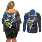 personalised-panthers-and-cowboys-rugby-couples-matching-off-shoulder-short-dress-and-long-sleeve-button-shirts-sporty-version