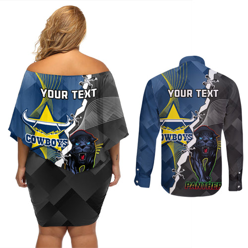 personalised-panthers-and-cowboys-rugby-couples-matching-off-shoulder-short-dress-and-long-sleeve-button-shirts-sporty-version