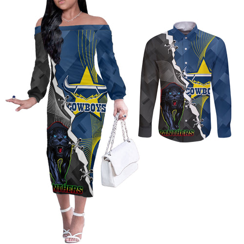 personalised-panthers-and-cowboys-rugby-couples-matching-off-the-shoulder-long-sleeve-dress-and-long-sleeve-button-shirts-sporty-version