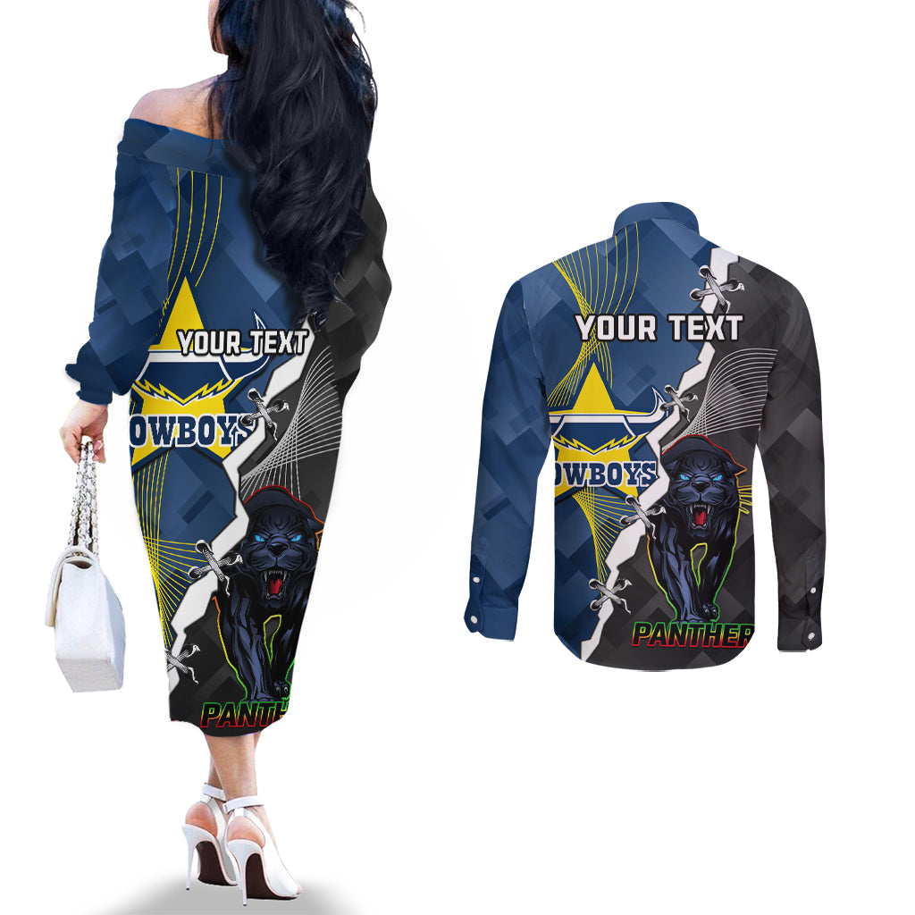 personalised-panthers-and-cowboys-rugby-couples-matching-off-the-shoulder-long-sleeve-dress-and-long-sleeve-button-shirts-sporty-version