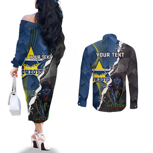 personalised-panthers-and-cowboys-rugby-couples-matching-off-the-shoulder-long-sleeve-dress-and-long-sleeve-button-shirts-sporty-version