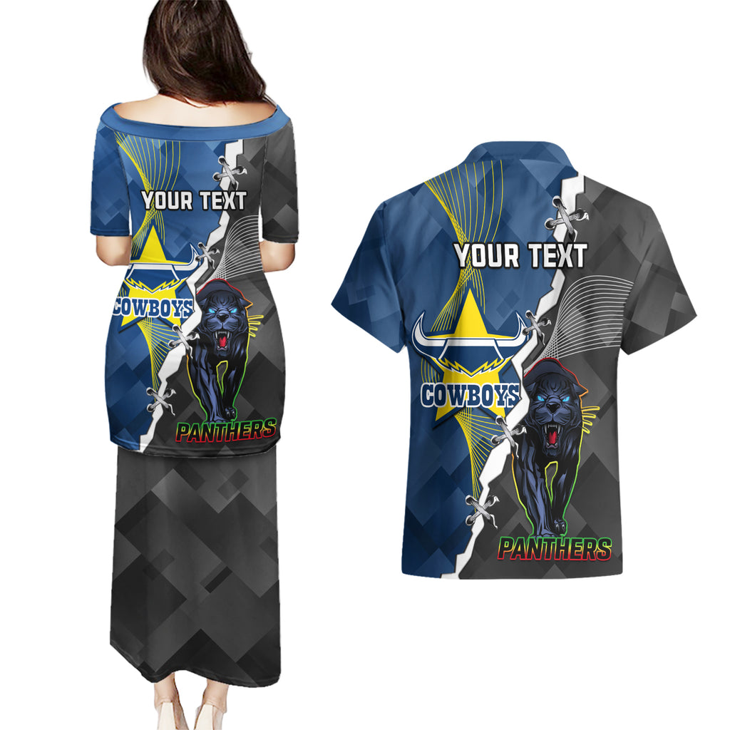 personalised-panthers-and-cowboys-rugby-couples-matching-puletasi-dress-and-hawaiian-shirt-sporty-version