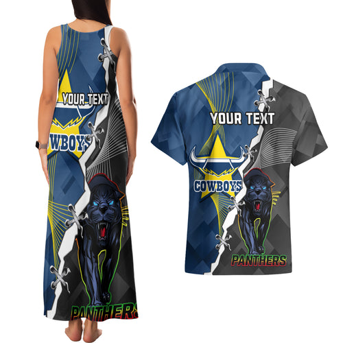 personalised-panthers-and-cowboys-rugby-couples-matching-tank-maxi-dress-and-hawaiian-shirt-sporty-version