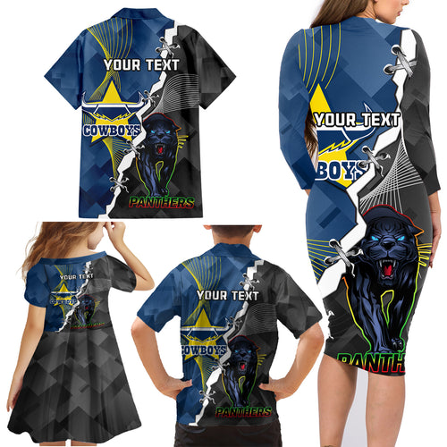 personalised-panthers-and-cowboys-rugby-family-matching-long-sleeve-bodycon-dress-and-hawaiian-shirt-sporty-version