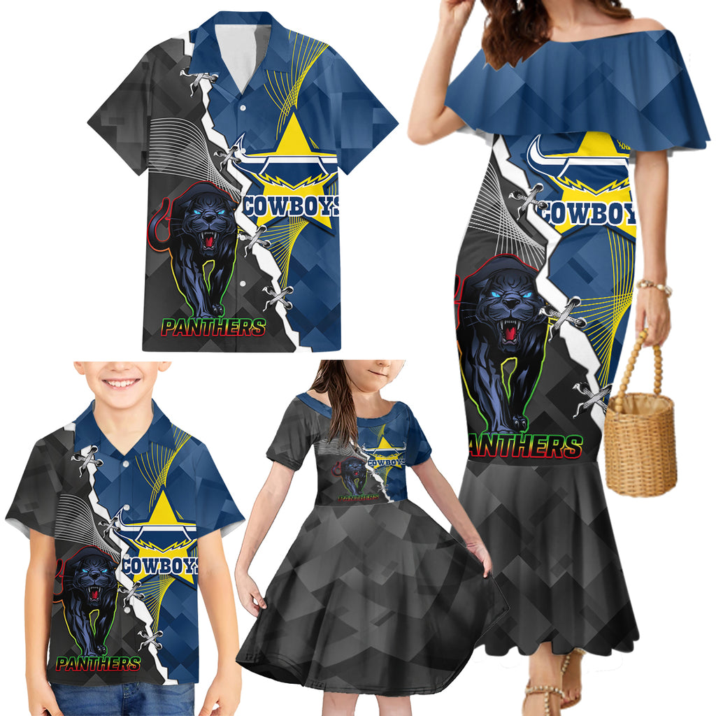 personalised-panthers-and-cowboys-rugby-family-matching-mermaid-dress-and-hawaiian-shirt-sporty-version
