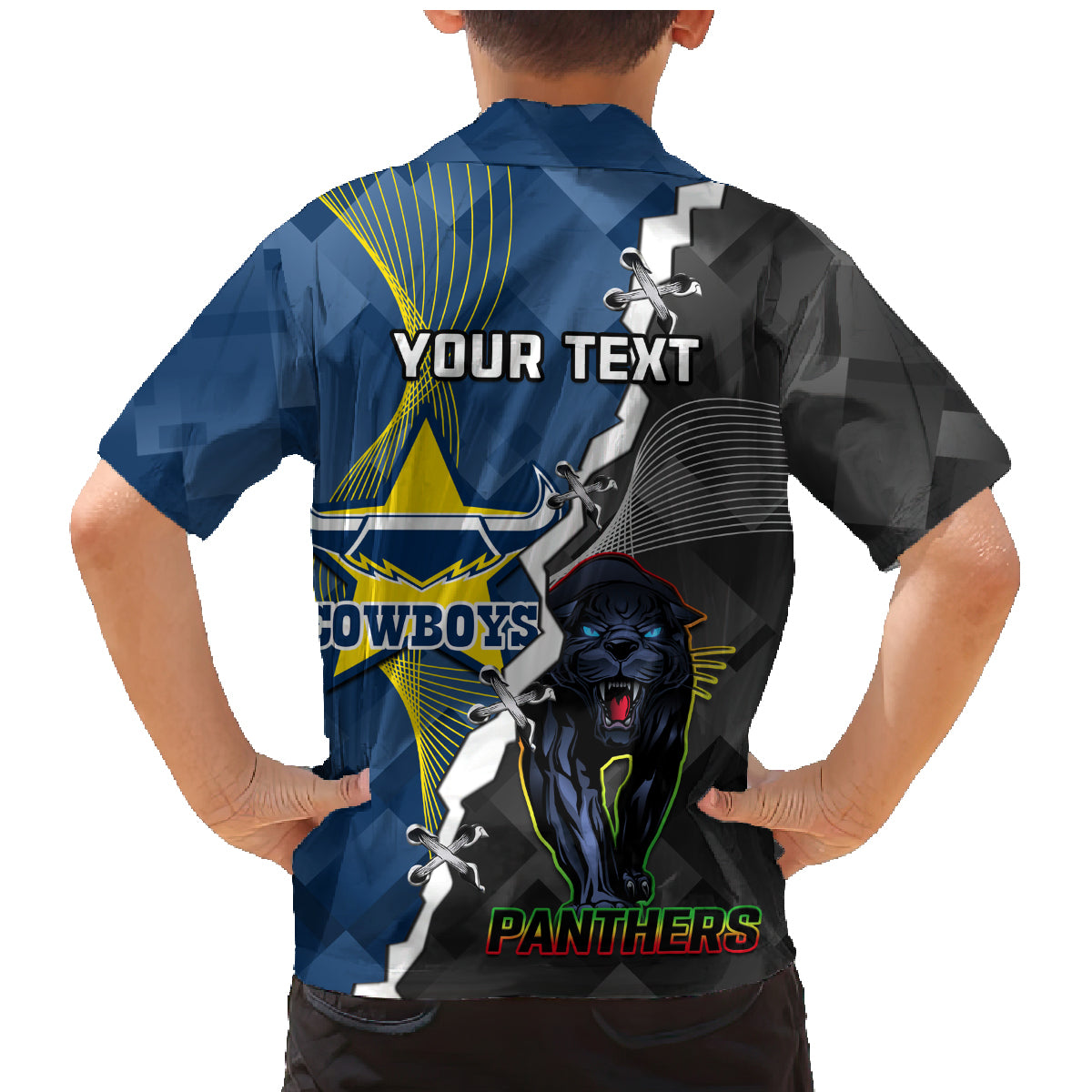 personalised-panthers-and-cowboys-rugby-family-matching-mermaid-dress-and-hawaiian-shirt-sporty-version