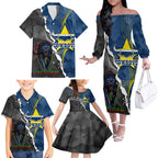 personalised-panthers-and-cowboys-rugby-family-matching-off-shoulder-long-sleeve-dress-and-hawaiian-shirt-sporty-version