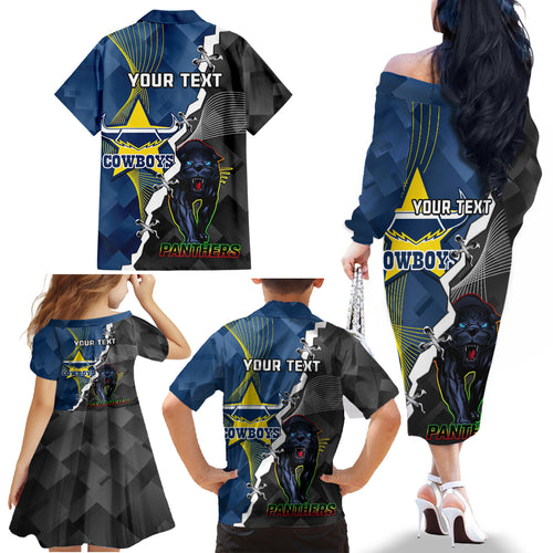 personalised-panthers-and-cowboys-rugby-family-matching-off-shoulder-long-sleeve-dress-and-hawaiian-shirt-sporty-version