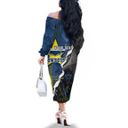 personalised-panthers-and-cowboys-rugby-family-matching-off-shoulder-long-sleeve-dress-and-hawaiian-shirt-sporty-version