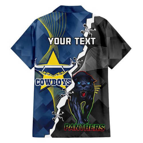 personalised-panthers-and-cowboys-rugby-family-matching-off-shoulder-short-dress-and-hawaiian-shirt-sporty-version