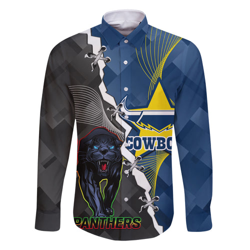 personalised-panthers-and-cowboys-rugby-family-matching-off-shoulder-short-dress-and-hawaiian-shirt-sporty-version