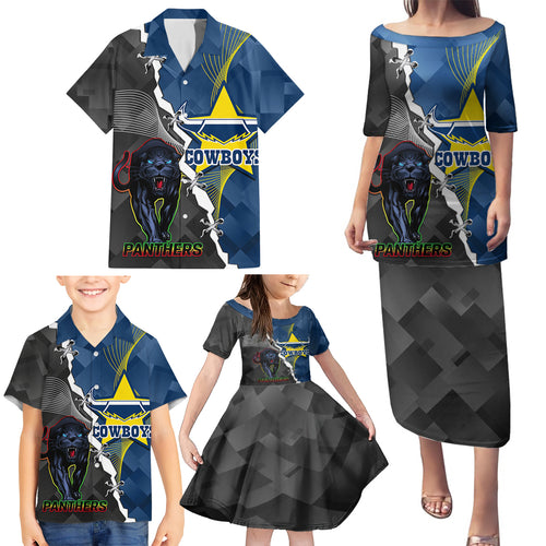 personalised-panthers-and-cowboys-rugby-family-matching-puletasi-dress-and-hawaiian-shirt-sporty-version