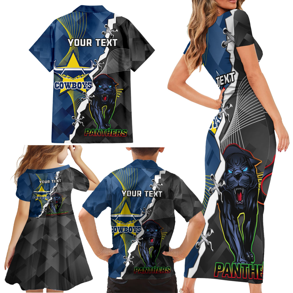 personalised-panthers-and-cowboys-rugby-family-matching-short-sleeve-bodycon-dress-and-hawaiian-shirt-sporty-version