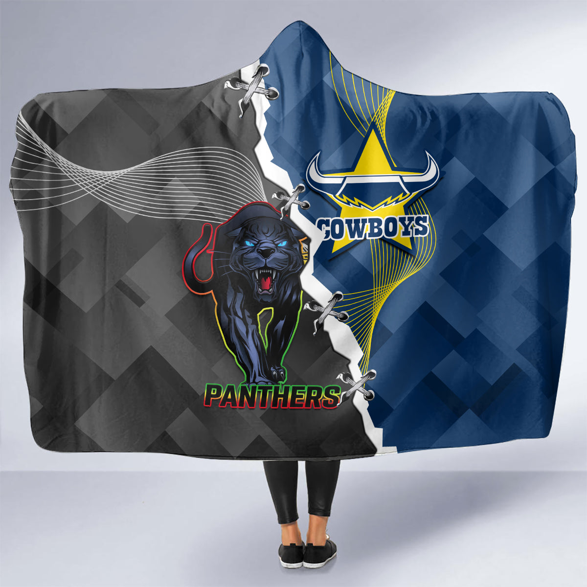 personalised-panthers-and-cowboys-rugby-hooded-blanket-sporty-version