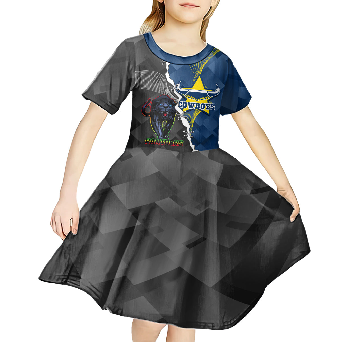 personalised-panthers-and-cowboys-rugby-kid-short-sleeve-dress-sporty-version