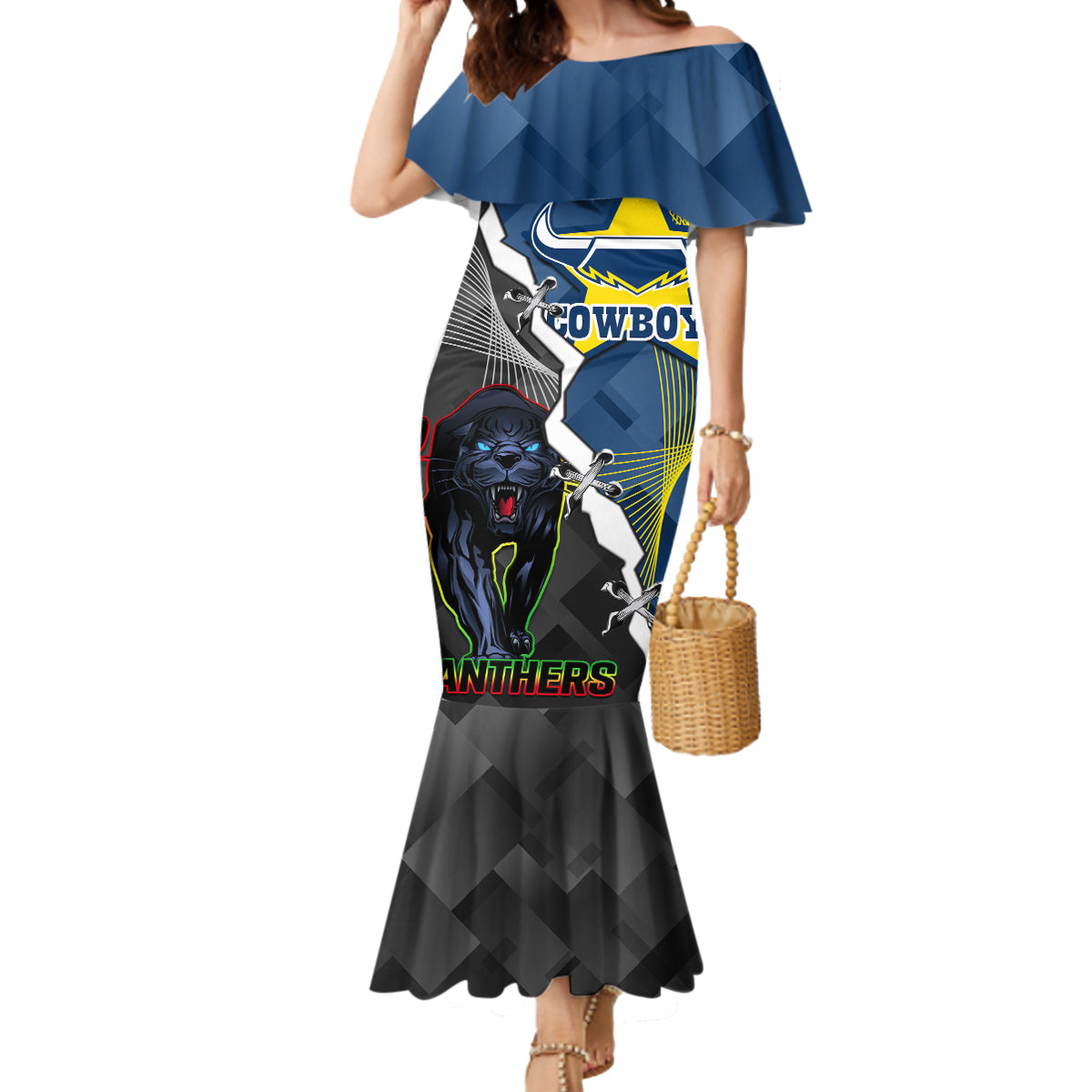 personalised-panthers-and-cowboys-rugby-mermaid-dress-sporty-version