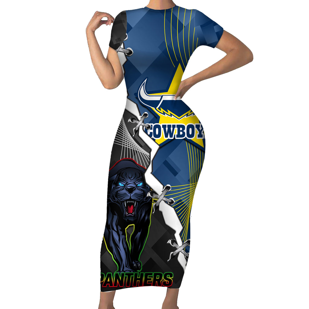 personalised-panthers-and-cowboys-rugby-short-sleeve-bodycon-dress-sporty-version