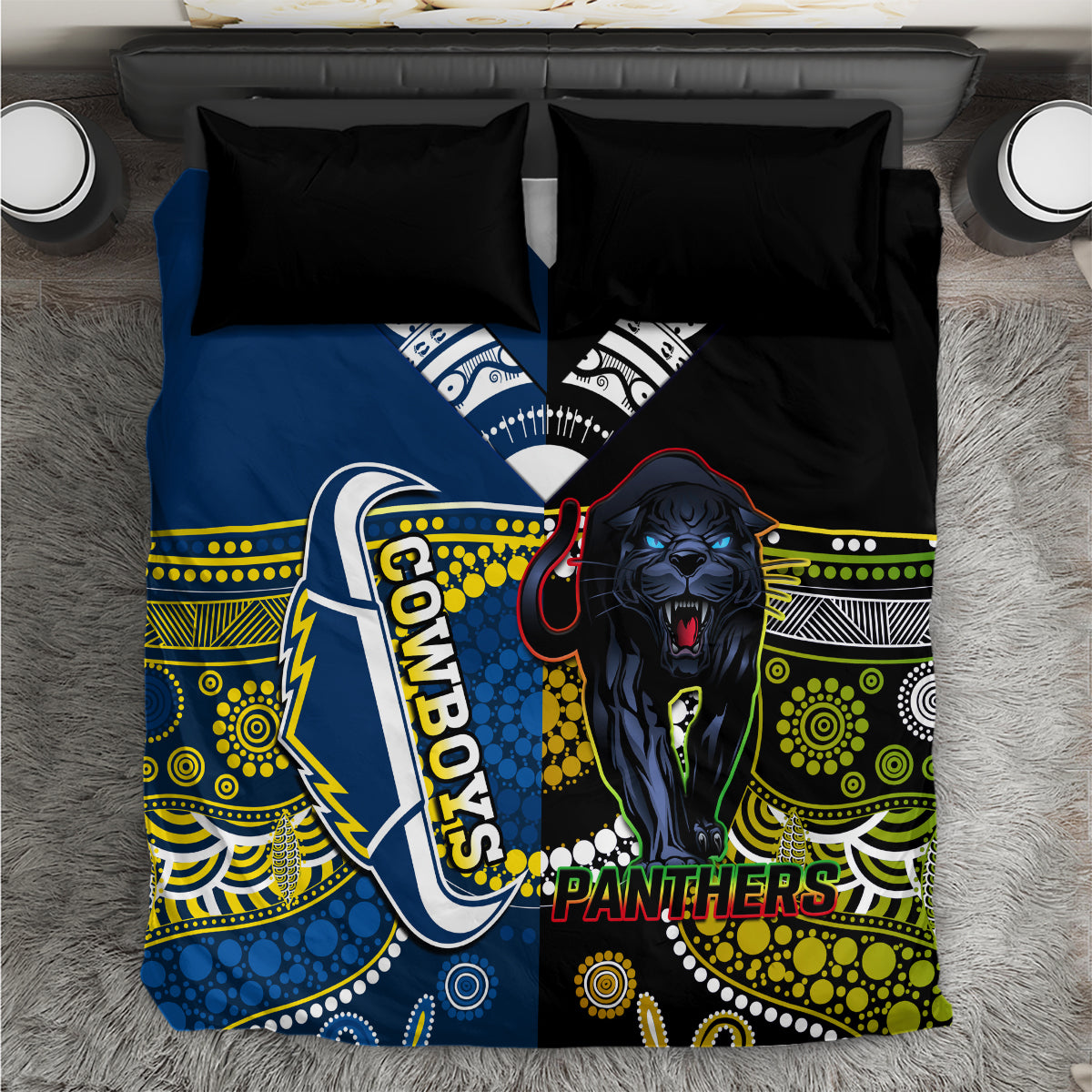 custom-panthers-and-cowboys-rugby-bedding-set-aboriginal-version