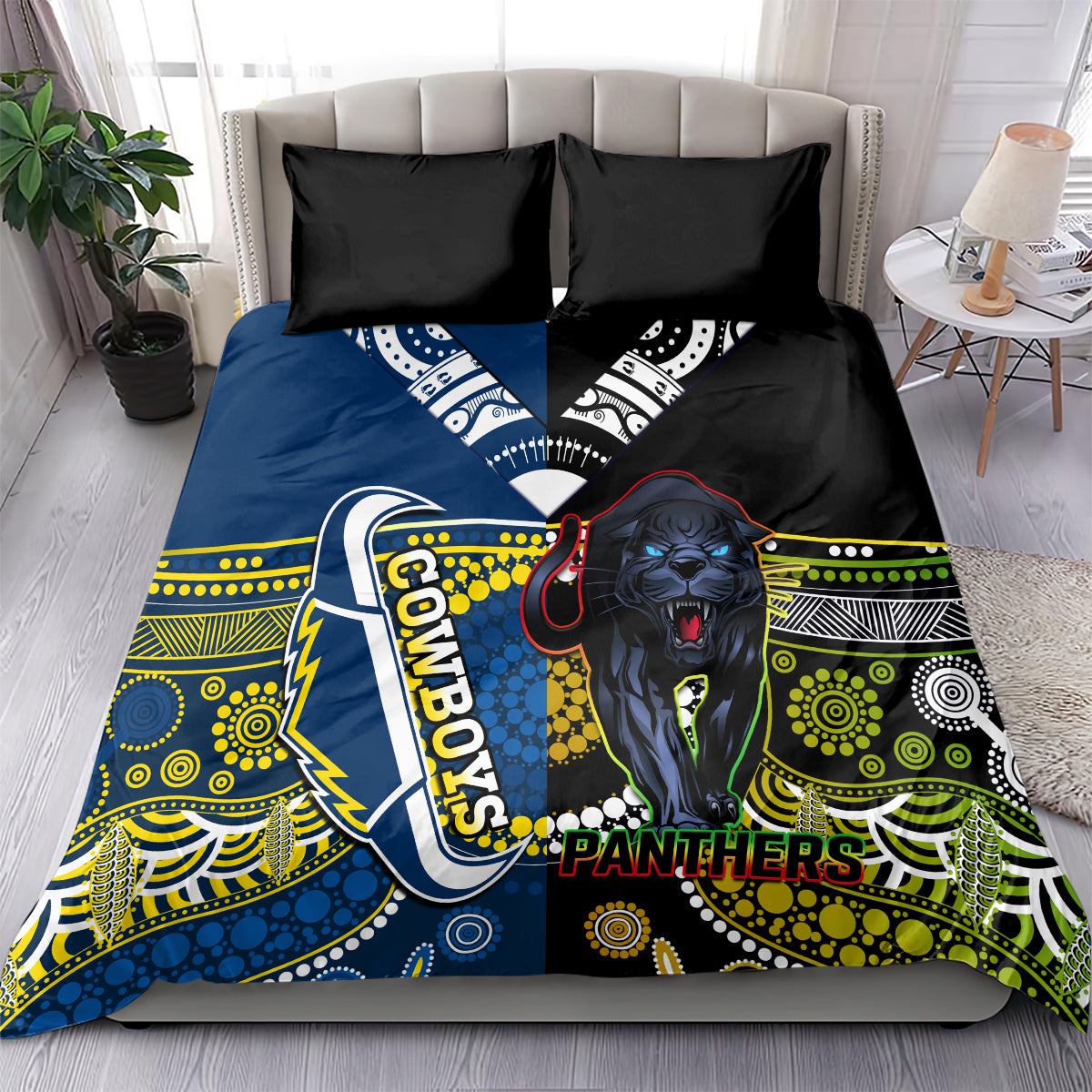 custom-panthers-and-cowboys-rugby-bedding-set-aboriginal-version