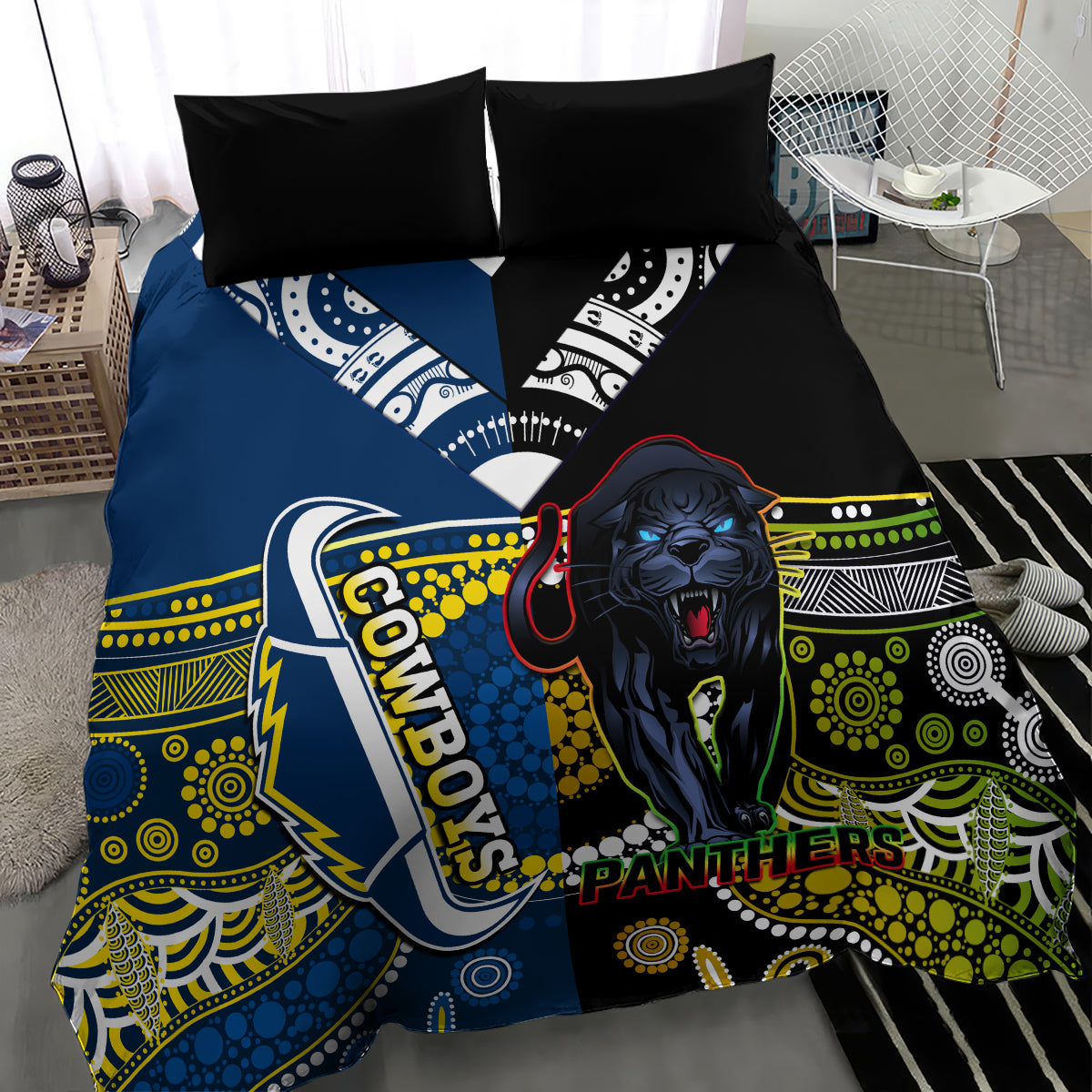 custom-panthers-and-cowboys-rugby-bedding-set-aboriginal-version