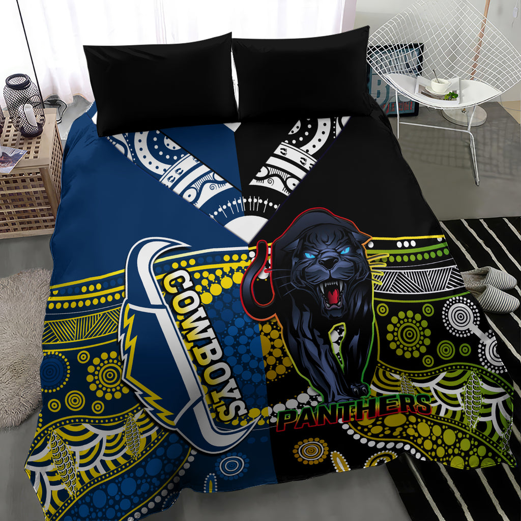 custom-panthers-and-cowboys-rugby-bedding-set-aboriginal-version
