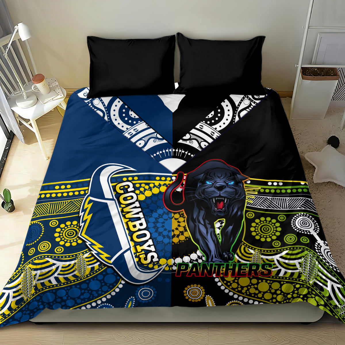 custom-panthers-and-cowboys-rugby-bedding-set-aboriginal-version