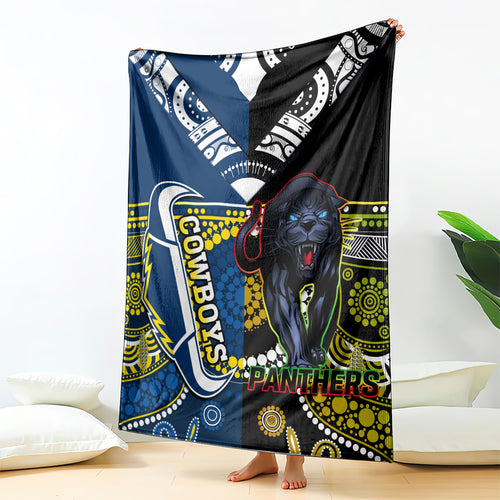 custom-panthers-and-cowboys-rugby-blanket-aboriginal-version