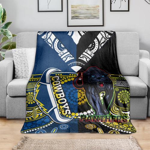 custom-panthers-and-cowboys-rugby-blanket-aboriginal-version