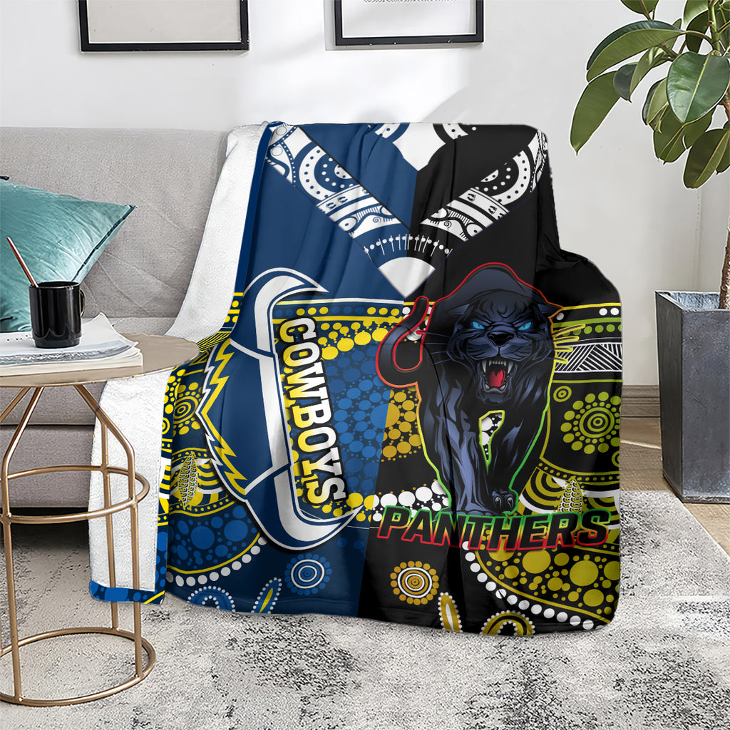 custom-panthers-and-cowboys-rugby-blanket-aboriginal-version