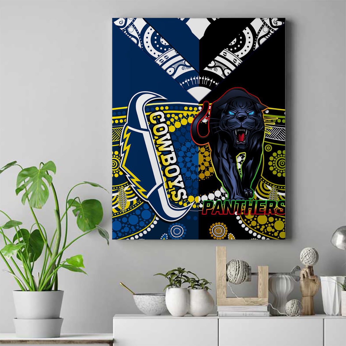 custom-panthers-and-cowboys-rugby-canvas-wall-art-aboriginal-version