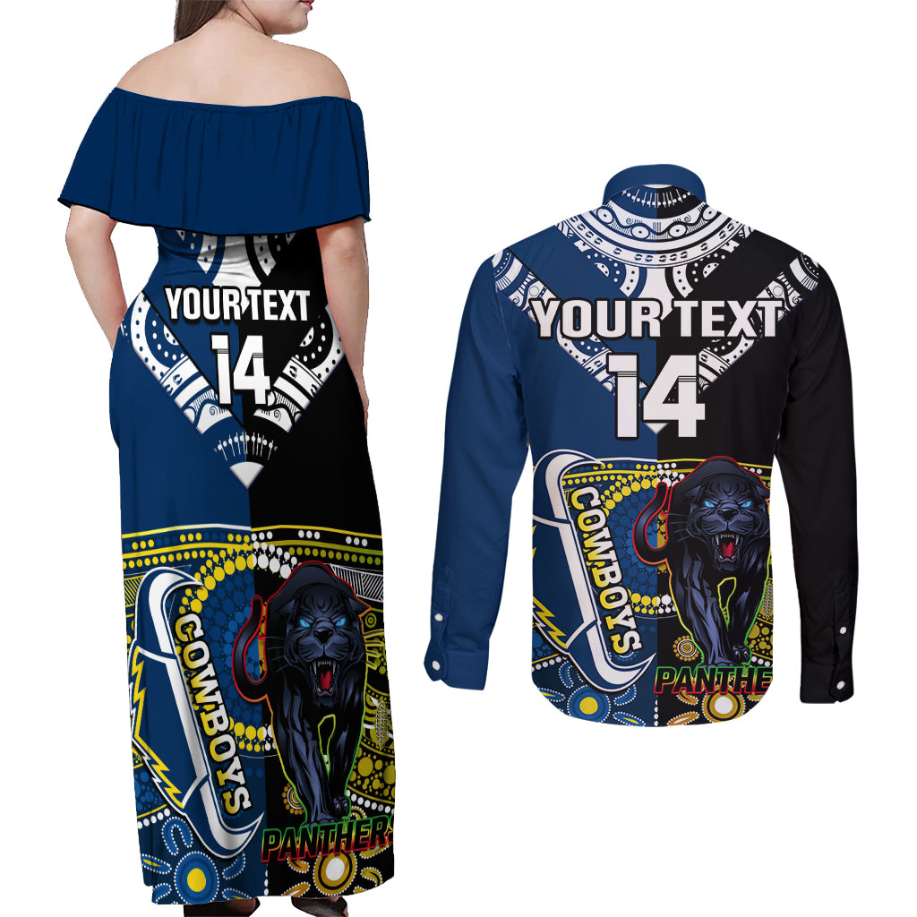 custom-panthers-and-cowboys-rugby-couples-matching-off-shoulder-maxi-dress-and-long-sleeve-button-shirts-aboriginal-version