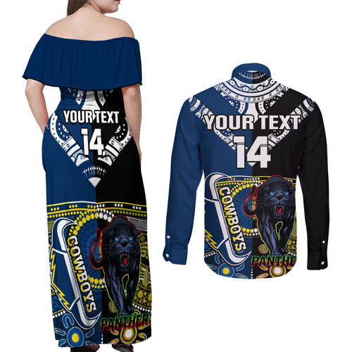 custom-panthers-and-cowboys-rugby-couples-matching-off-shoulder-maxi-dress-and-long-sleeve-button-shirts-aboriginal-version
