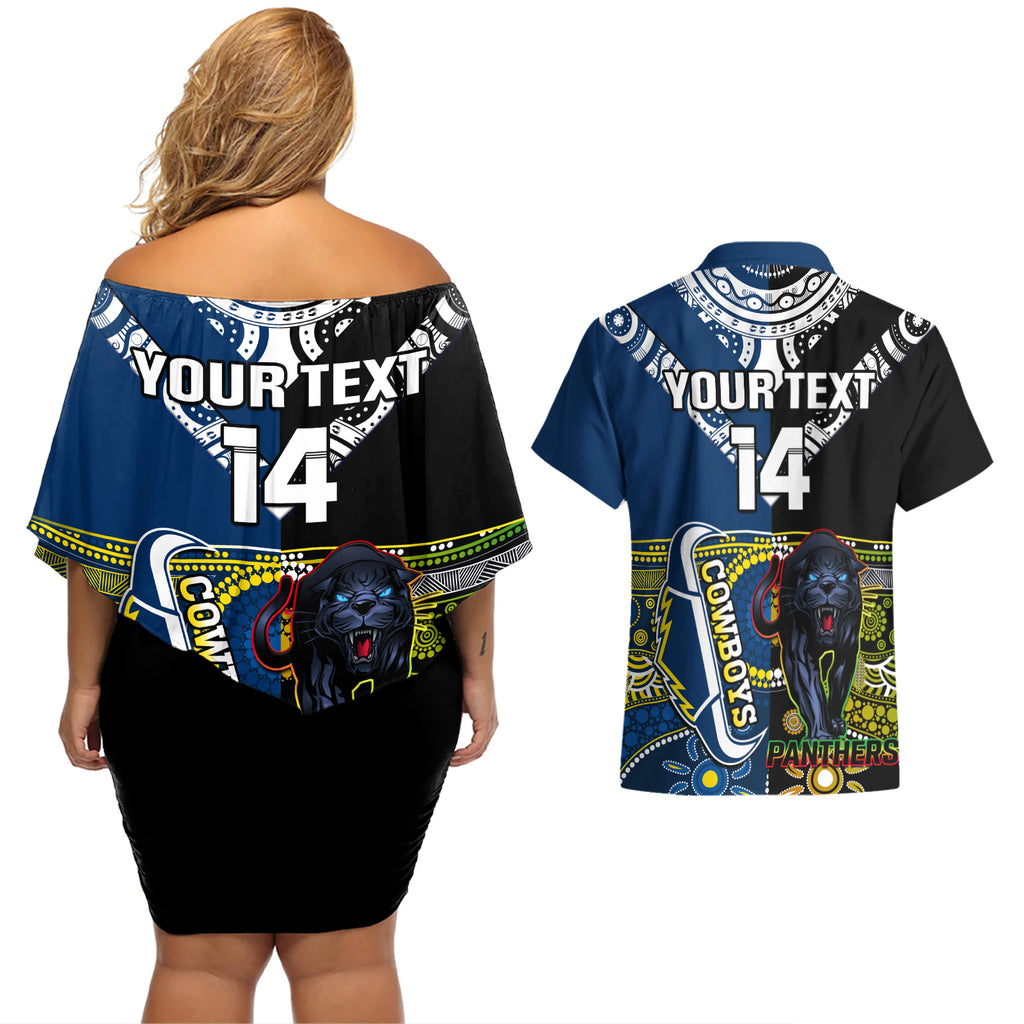 custom-panthers-and-cowboys-rugby-couples-matching-off-shoulder-short-dress-and-hawaiian-shirt-aboriginal-version