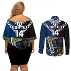 custom-panthers-and-cowboys-rugby-couples-matching-off-shoulder-short-dress-and-long-sleeve-button-shirts-aboriginal-version