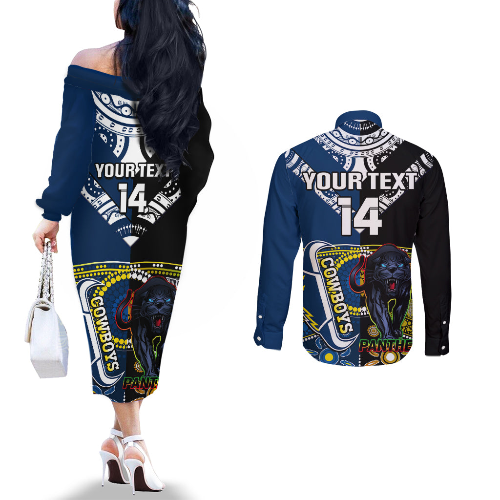 custom-panthers-and-cowboys-rugby-couples-matching-off-the-shoulder-long-sleeve-dress-and-long-sleeve-button-shirts-aboriginal-version