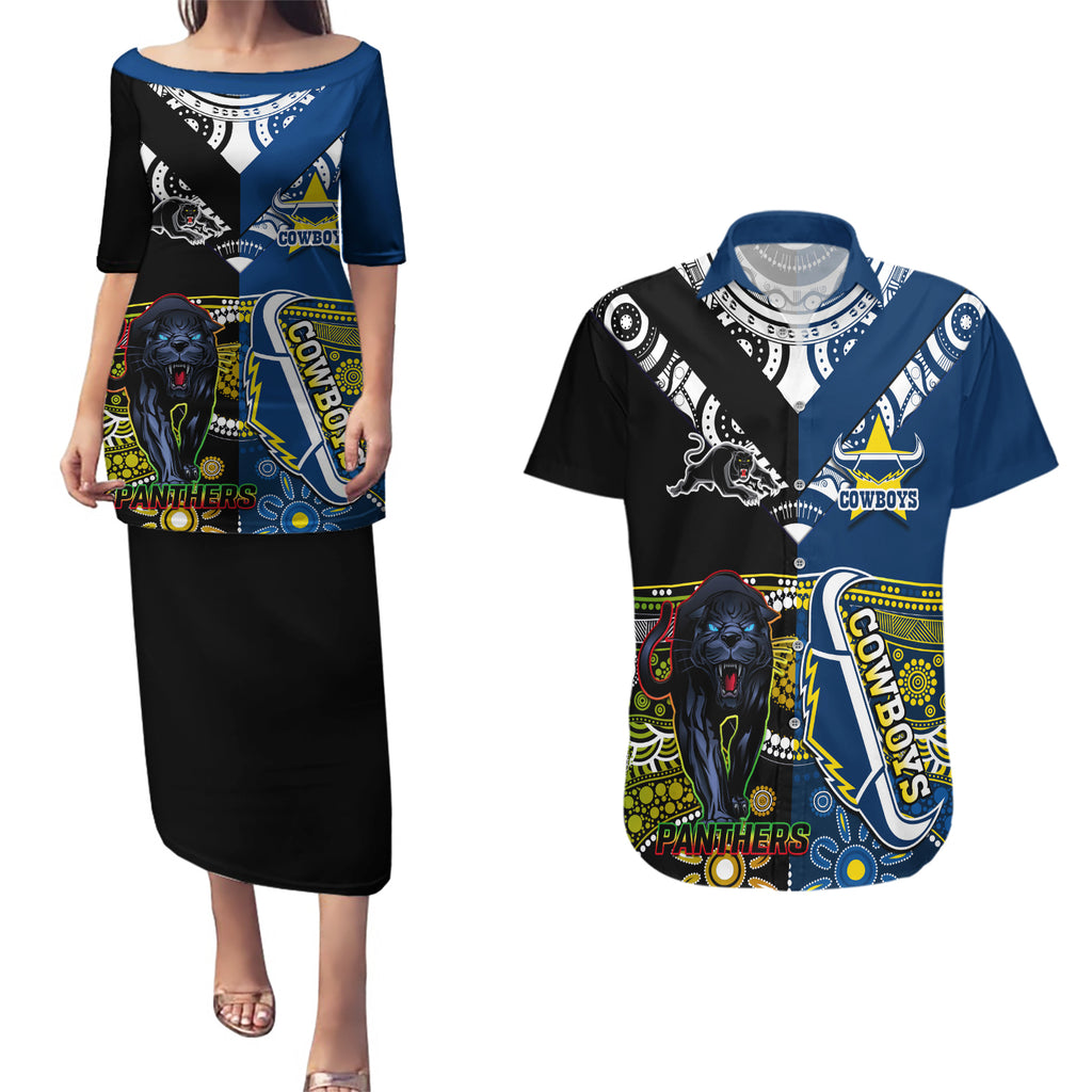 custom-panthers-and-cowboys-rugby-couples-matching-puletasi-dress-and-hawaiian-shirt-aboriginal-version