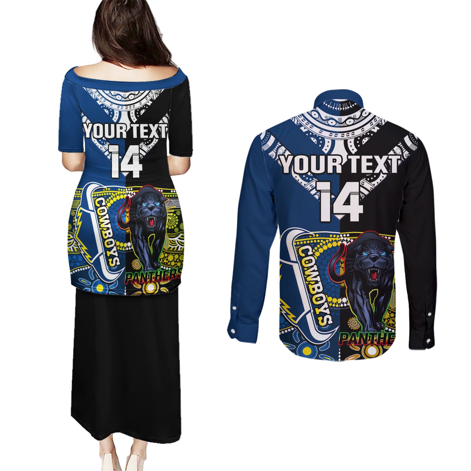 custom-panthers-and-cowboys-rugby-couples-matching-puletasi-dress-and-long-sleeve-button-shirts-aboriginal-version
