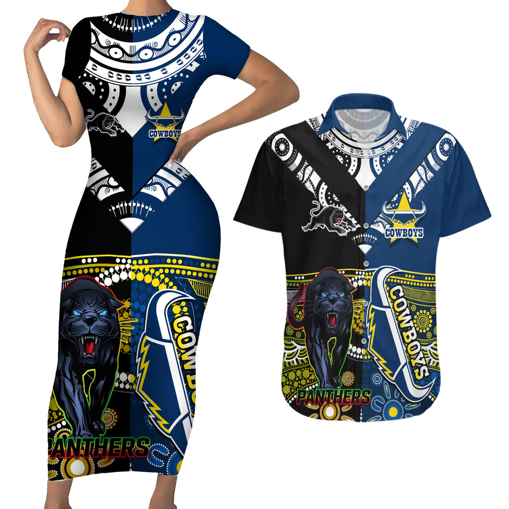 custom-panthers-and-cowboys-rugby-couples-matching-short-sleeve-bodycon-dress-and-hawaiian-shirt-aboriginal-version