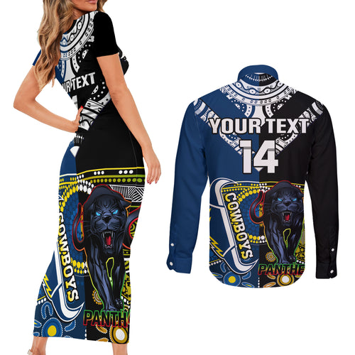 custom-panthers-and-cowboys-rugby-couples-matching-short-sleeve-bodycon-dress-and-long-sleeve-button-shirts-aboriginal-version