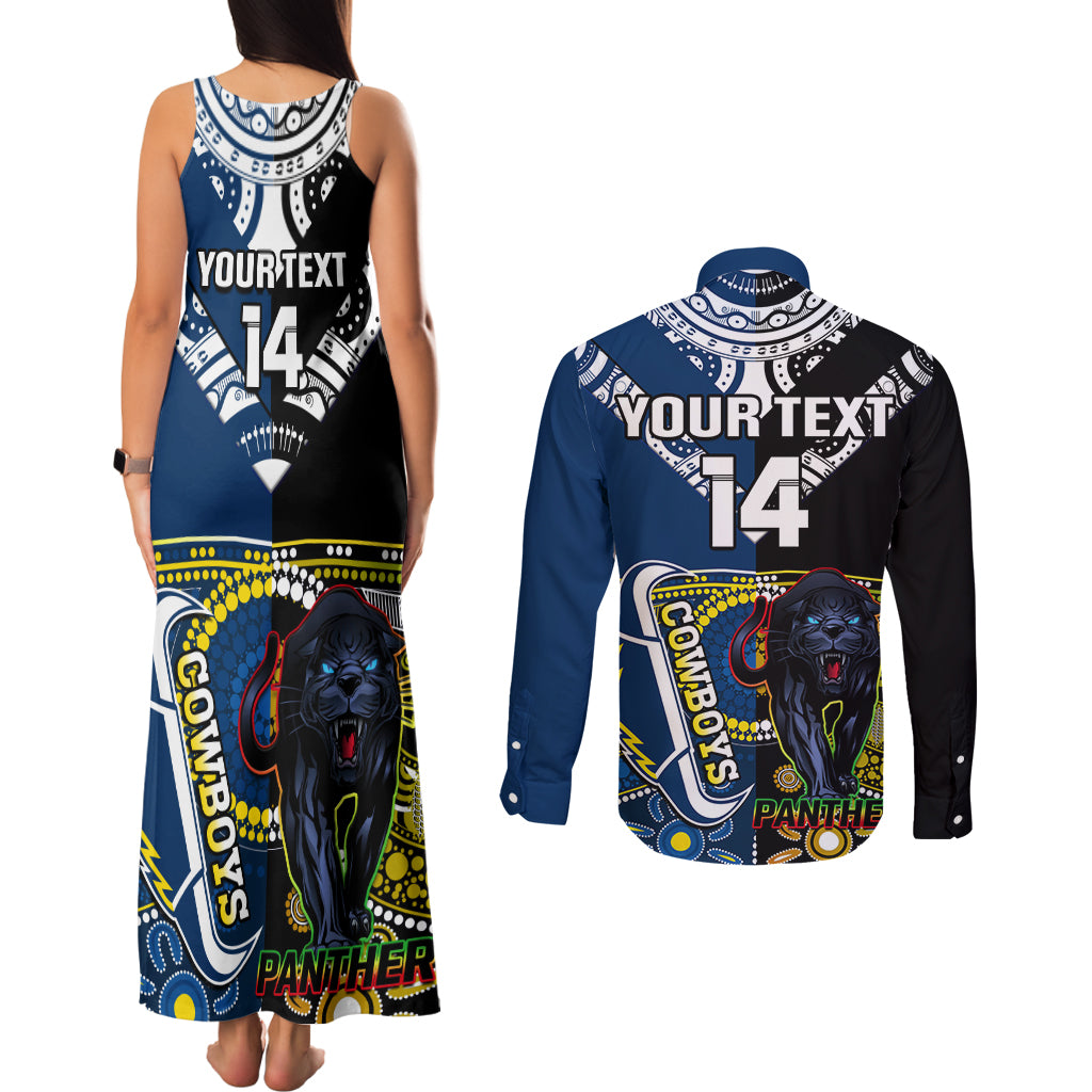 custom-panthers-and-cowboys-rugby-couples-matching-tank-maxi-dress-and-long-sleeve-button-shirts-aboriginal-version