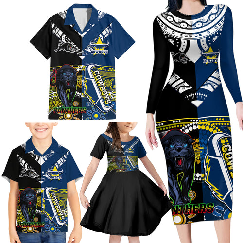custom-panthers-and-cowboys-rugby-family-matching-long-sleeve-bodycon-dress-and-hawaiian-shirt-aboriginal-version