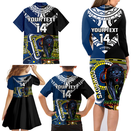 custom-panthers-and-cowboys-rugby-family-matching-long-sleeve-bodycon-dress-and-hawaiian-shirt-aboriginal-version