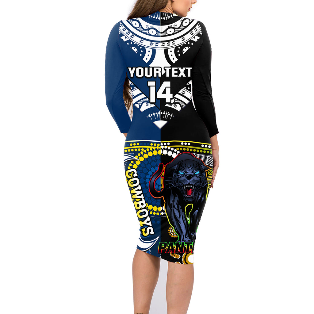 custom-panthers-and-cowboys-rugby-family-matching-long-sleeve-bodycon-dress-and-hawaiian-shirt-aboriginal-version